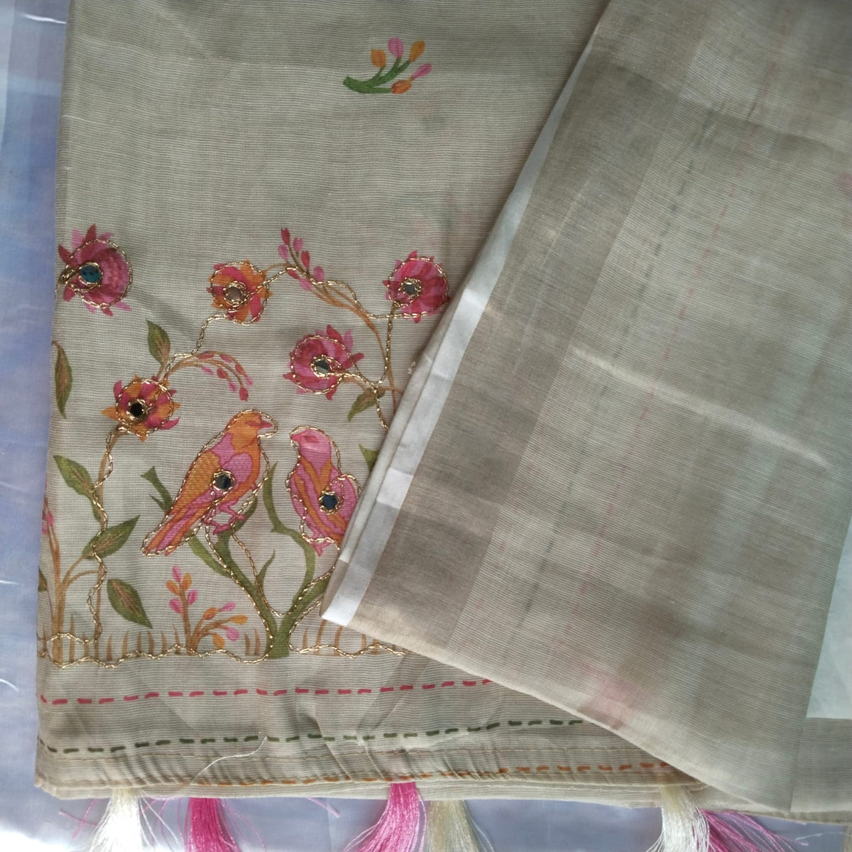 Soft Kora Tissue Linen Cotton Saree