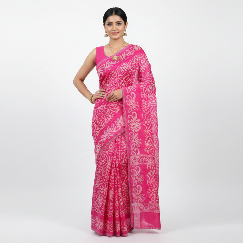 Pink Batik Saree Model Studio